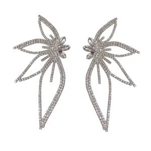 1 Pair Exaggerated Hollow Butterfly Wings Clip Earrings for Women Rhinestone Embellished Floral Design for Dress Up Parties and Everyday Wear