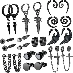 12Pairs Earrings Set for Men Dangle and Hoop Styles Cool Punk and Hip for Various Occasions Like Graduation Birthdays and Holidays