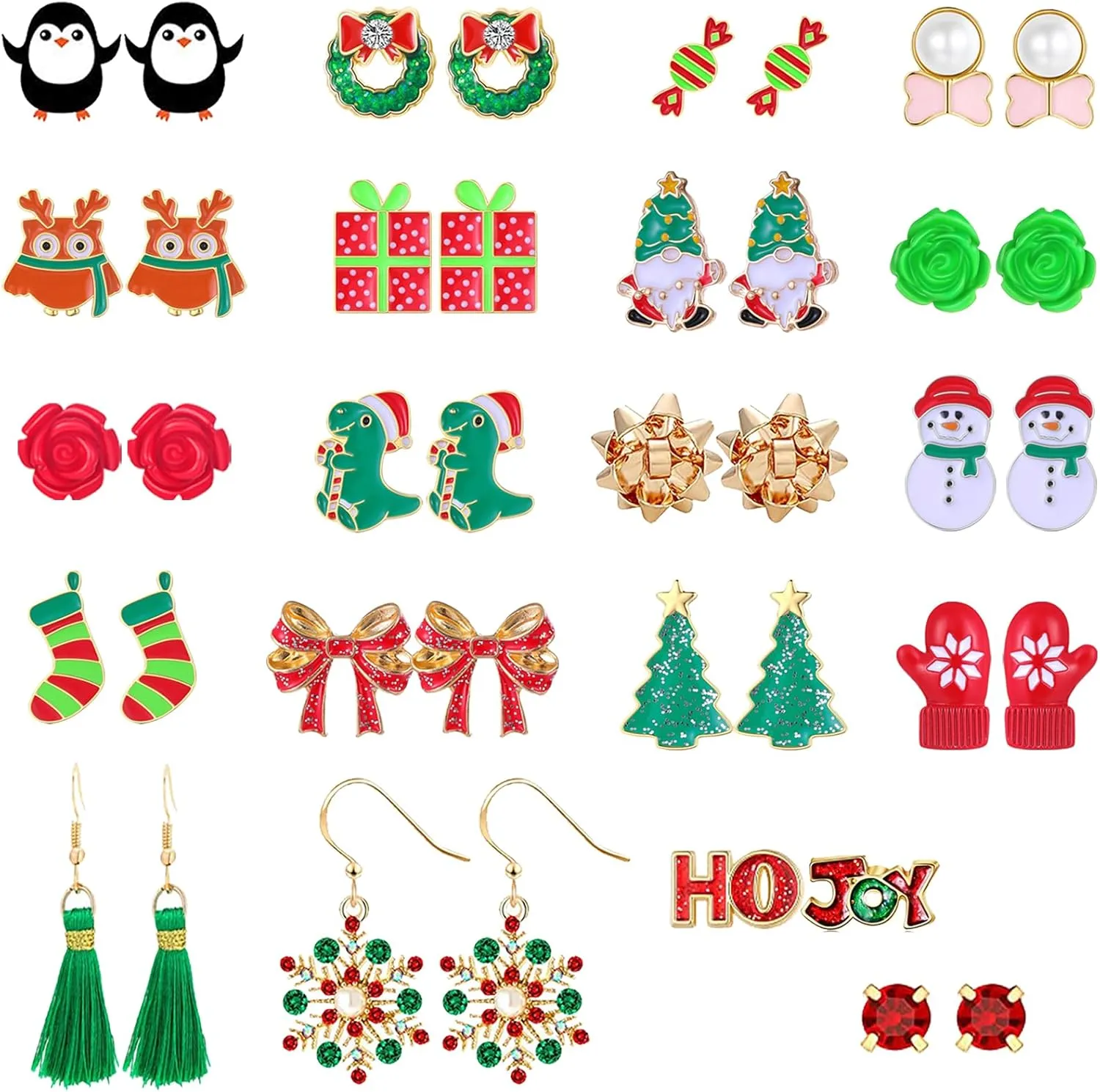 20/24 Pairs Christmas Earrings Set for Women Teen Girls Bow Snowflake Christmas Tree Candy Ribbon Penguin Gnome Snowman Stud Earrings Christmas Holiday Jewelry Hypoallergenic Xmas Earrings Bulk