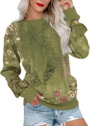 2024 Womens Oversized Graphic Crewneck Sweatshirt Long Sleeve Color Block Pullover Tops Casual Loose Shirt Fashion