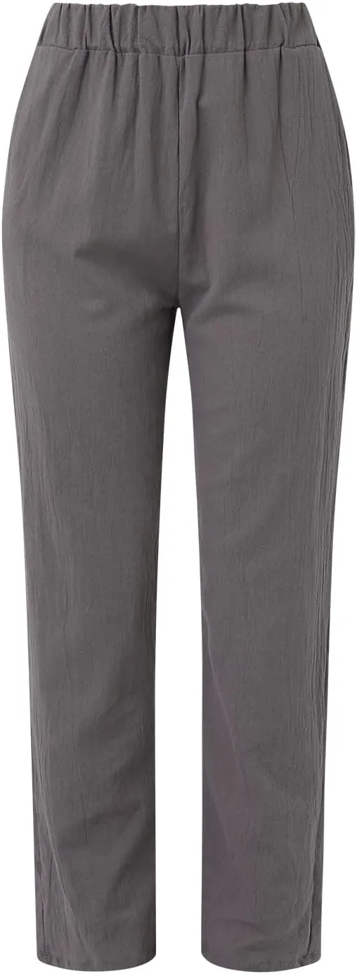 2024 Womens Wide Leg Cropped Pants Cotton Linen Summer Beach Pants Trendy Casual Capri Yoga Pants Breathable Palazzo Pants