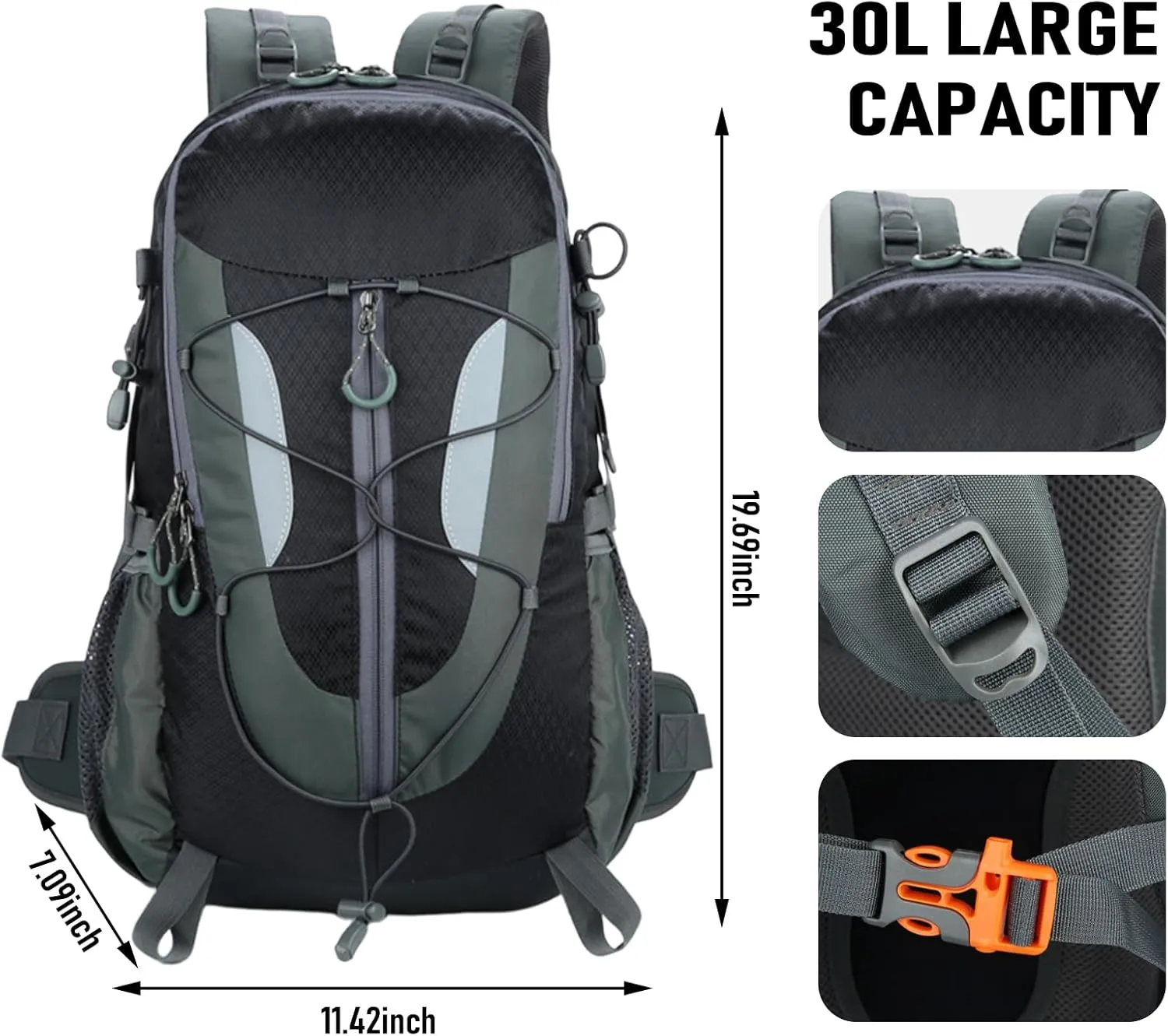 30L Hiking Backpack, Waterproof Outdoor Bag, Travel Camping Men'S And Women'S Sports Backpack (Black)