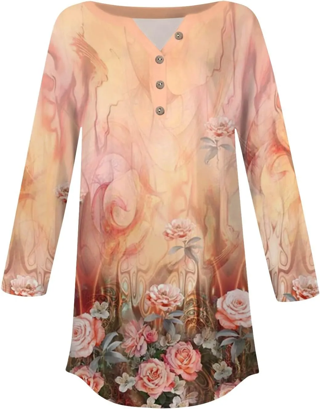 3/4 Length Sleeve Henley Shirts For Women Henley Spring Button Down Tops Baggy V Neck Blouses