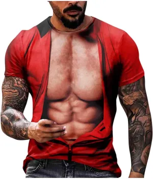 3D Fake Abs Printed T Shirts for Men Funny Graphic Tees Casual Short Sleeve Crewneck Summer Tops Slim Muscle Tees
