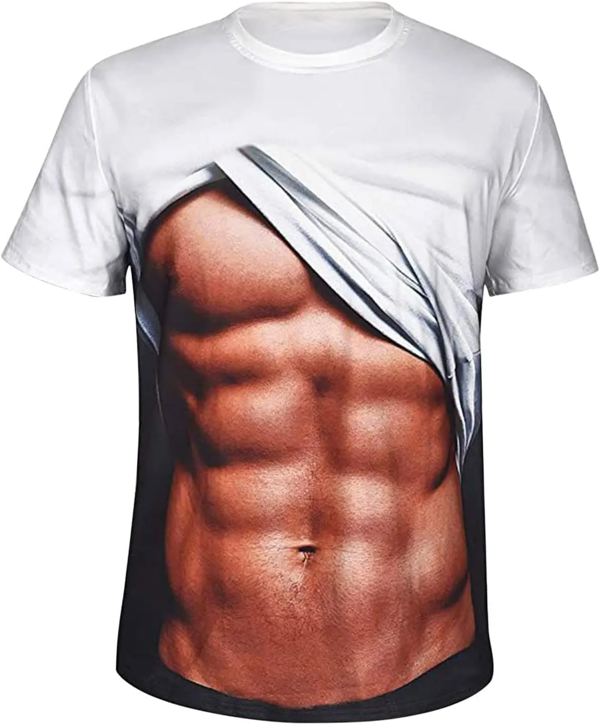 3D Fake Abs Printed T Shirts for Men Funny Graphic Tees Casual Short Sleeve Crewneck Summer Tops Slim Muscle Tees