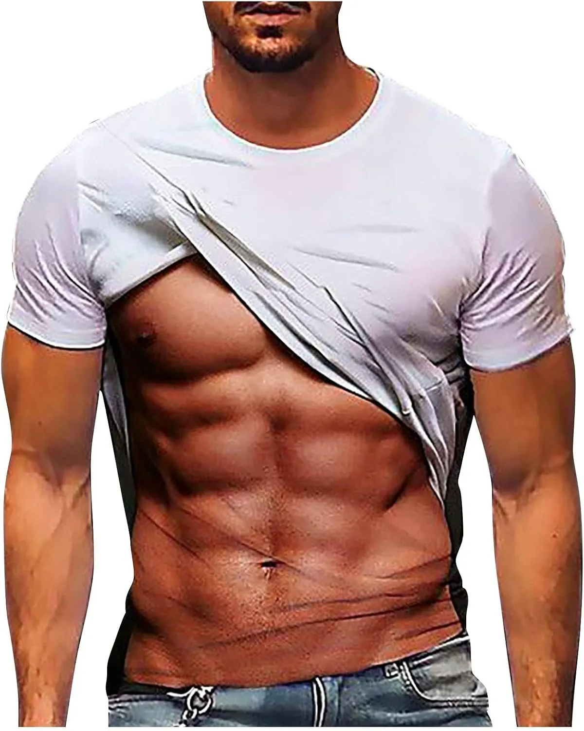 3D Fake Abs Printed T Shirts for Men Funny Graphic Tees Casual Short Sleeve Crewneck Summer Tops Slim Muscle Tees