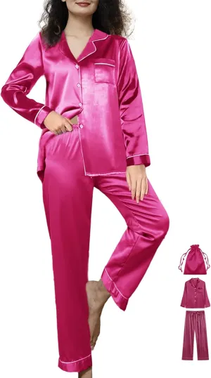 3Pcs Womens Silk Pajamas Set XS-3XL Satin Pajama Sets Silky Pjs Set Long Sleepwear Pj Sets Loungewear Nightwear