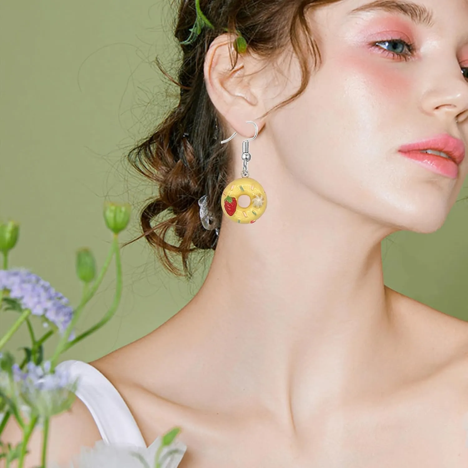 4 Pairs Resin Food Sweet Donut Dangle Earrings Set For Women Men Statement Jewellery