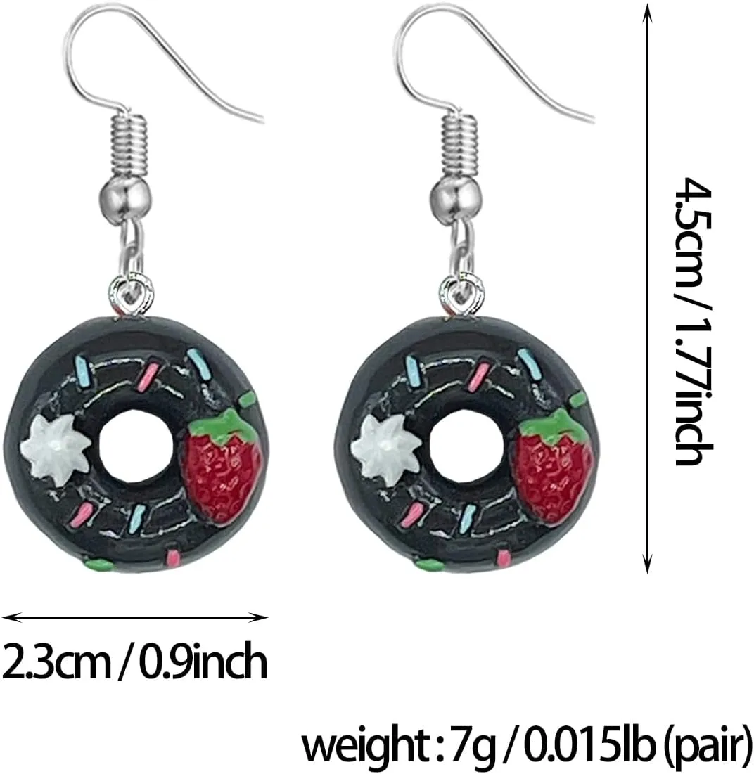 4 Pairs Resin Food Sweet Donut Dangle Earrings Set For Women Men Statement Jewellery