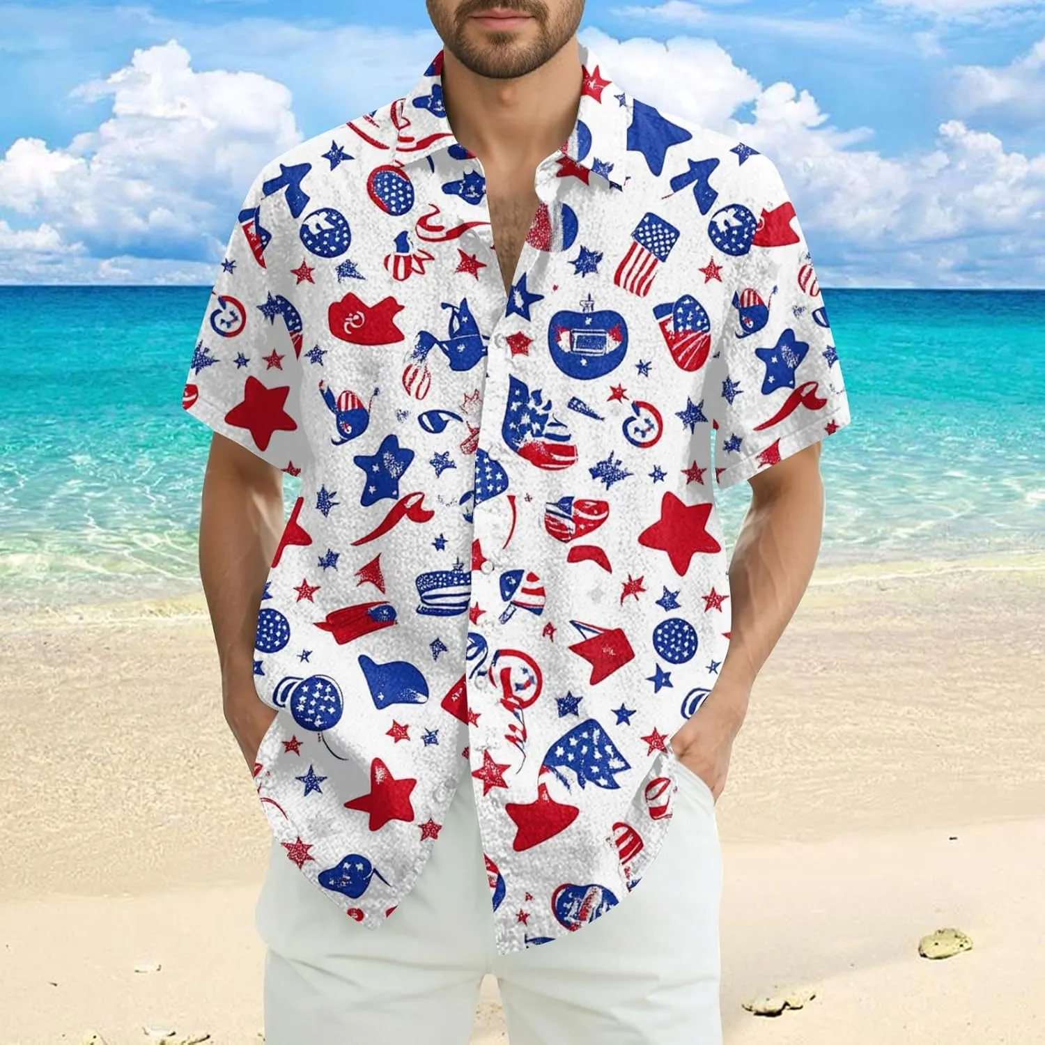 4Th of July Shirts for Men Patriotic Independence Day Short Sleeve Shirts Red White and Blue American Flag Outfits