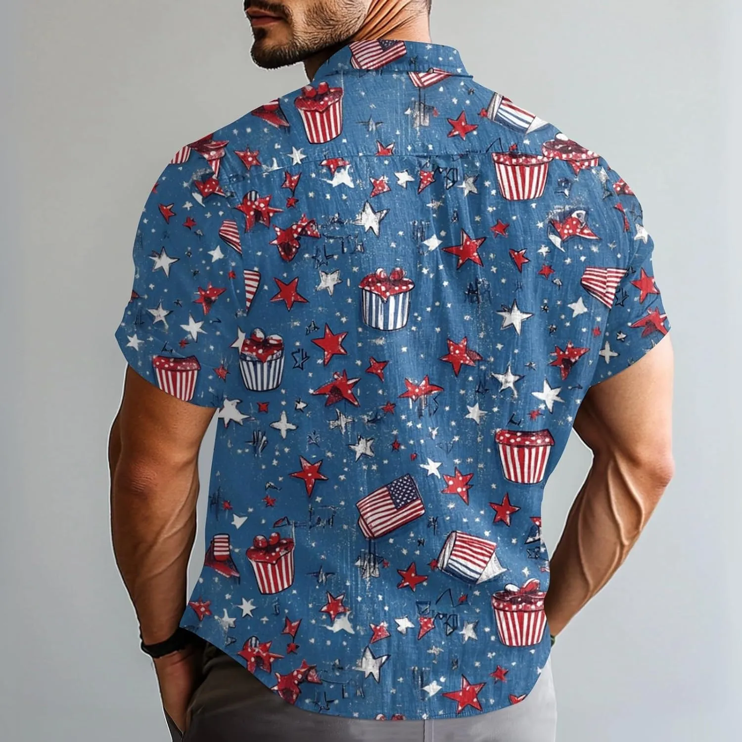 4Th of July Shirts for Men Patriotic Independence Day Short Sleeve Shirts Red White and Blue American Flag Outfits