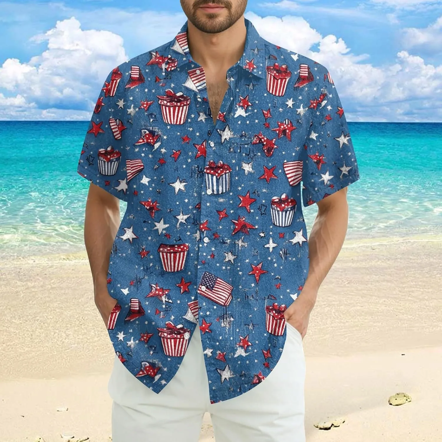 4Th of July Shirts for Men Patriotic Independence Day Short Sleeve Shirts Red White and Blue American Flag Outfits