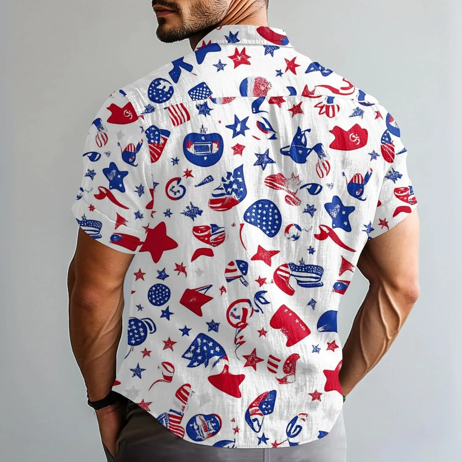 4Th of July Shirts for Men Patriotic Independence Day Short Sleeve Shirts Red White and Blue American Flag Outfits