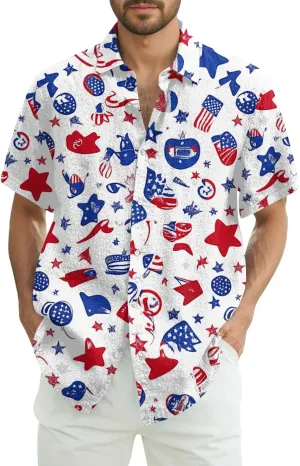 4Th of July Shirts for Men Patriotic Independence Day Short Sleeve Shirts Red White and Blue American Flag Outfits