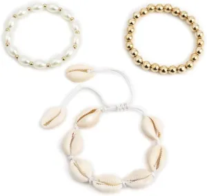 Accessories 3pcs Women Alloy Shell Necklace Handmade Necklaces Shell Bracelet Pearl Necklaces Woven Chain White