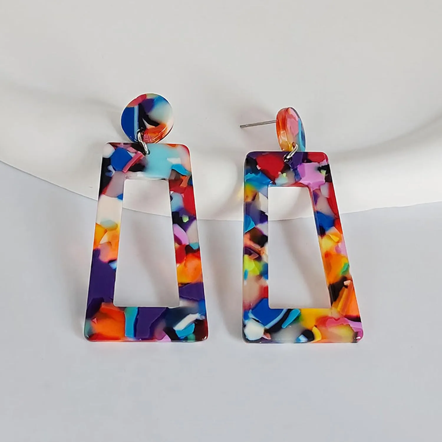 Acrylic Dangles Drop Earrings Multicolor Square Resin Lightweight Statement Stud Earrings for Women