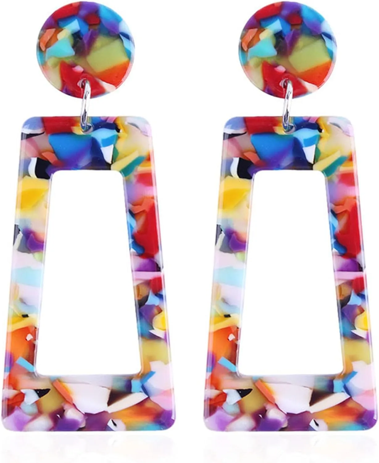 Acrylic Dangles Drop Earrings Multicolor Square Resin Lightweight Statement Stud Earrings for Women