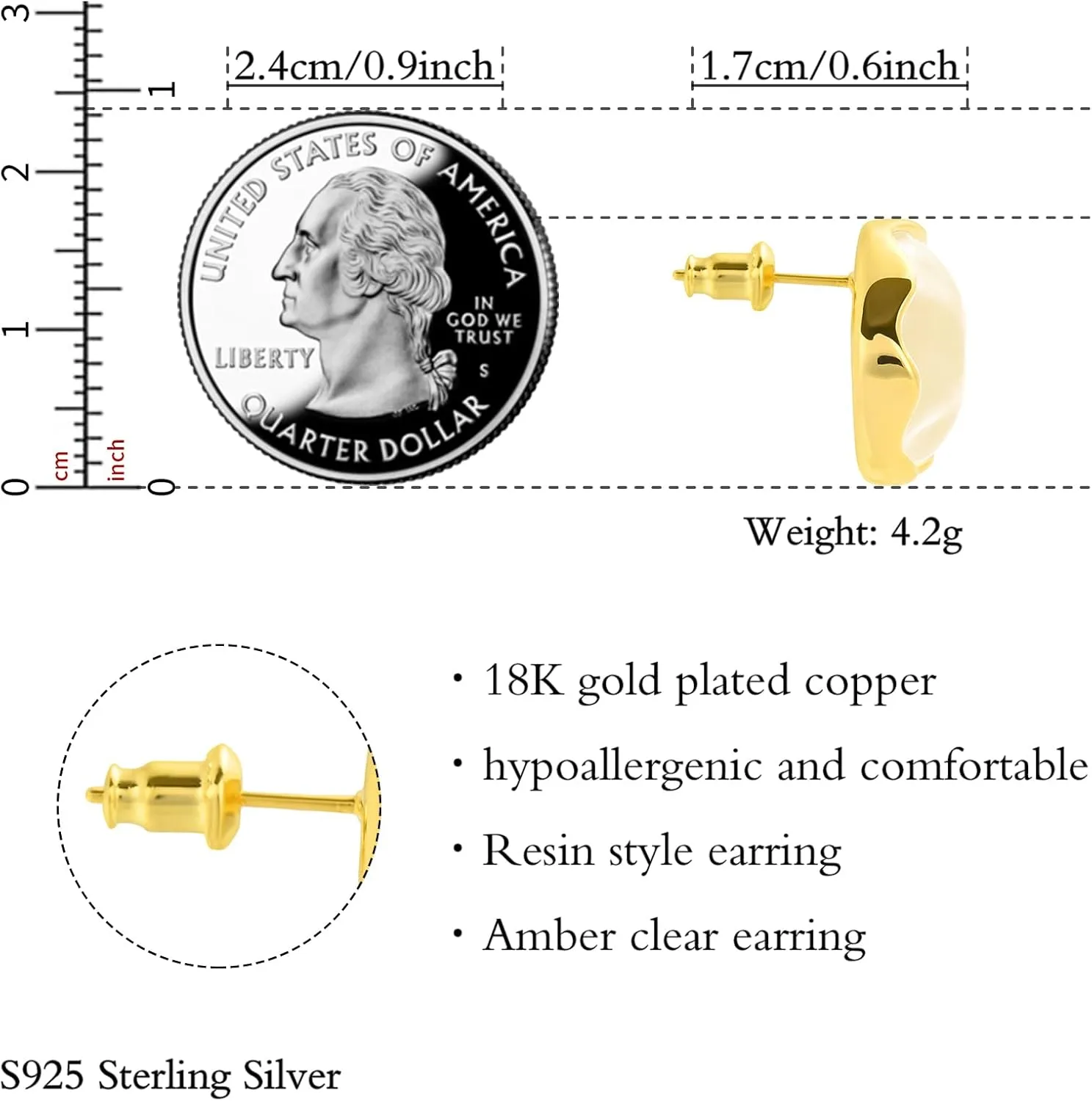 Acrylic Earrings for Women's Resin Hoop 18k Gold Studs Vintage Hypoallergenic Trendy Earrings