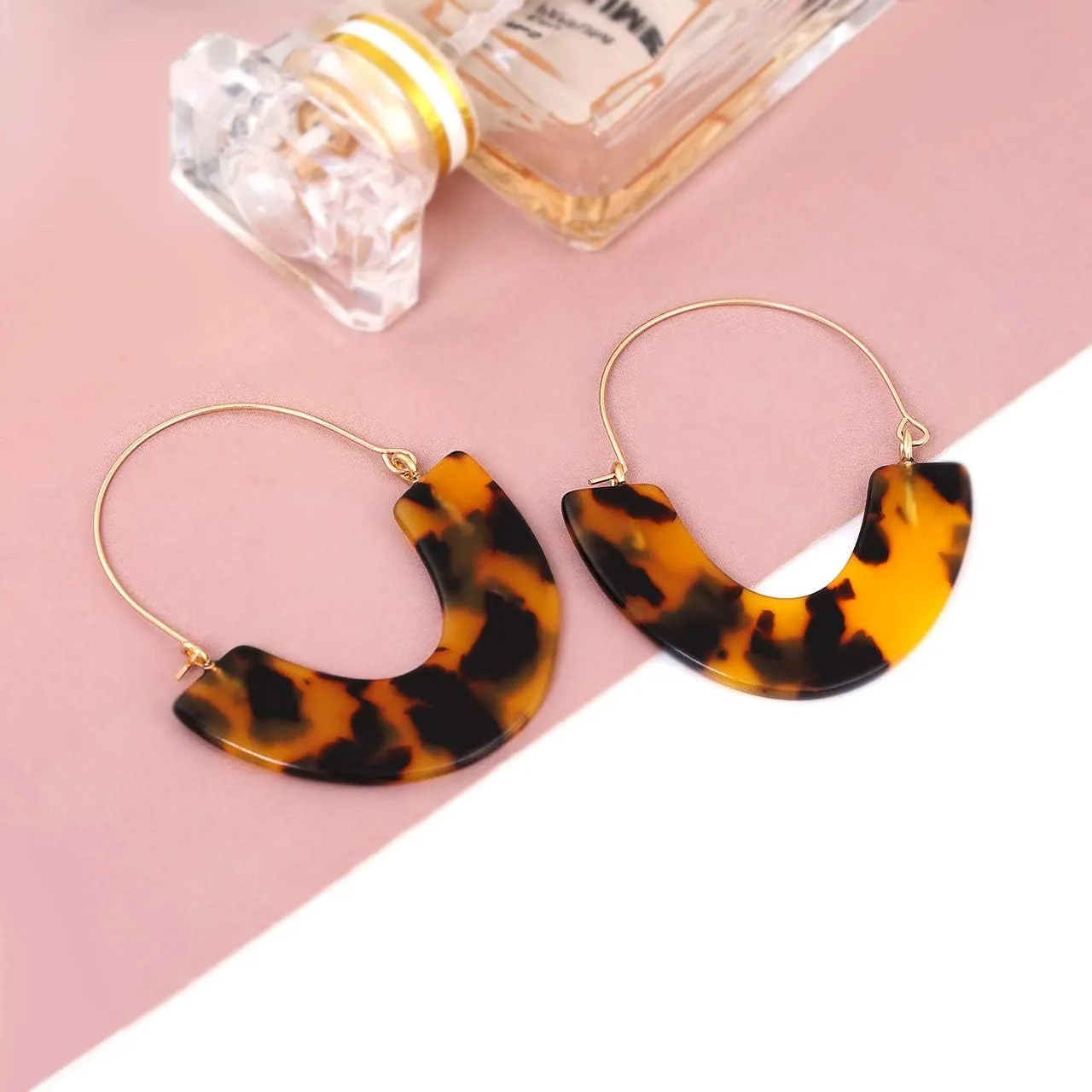 Acrylic Earrings Tortoise Hoop Earrings Statement Wire Resin Earrings Fan Drop Dangle Earring for Women