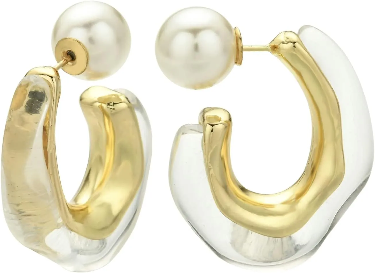 Acrylic Hoop Earrings Geometric Resin Minimalist Statement Clear Gold Chunky Pearl Hoops Earrings for Women