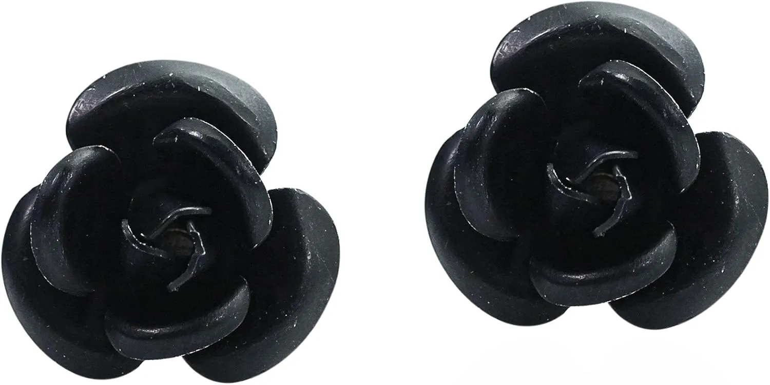 Aeravida Blooming Black Rose .925 Silver Stud Earrings | Classic Sterling Silver Stud Earring for women | Blooming Black Rose Stud Earrings | Colorful Earring | Gift for Women