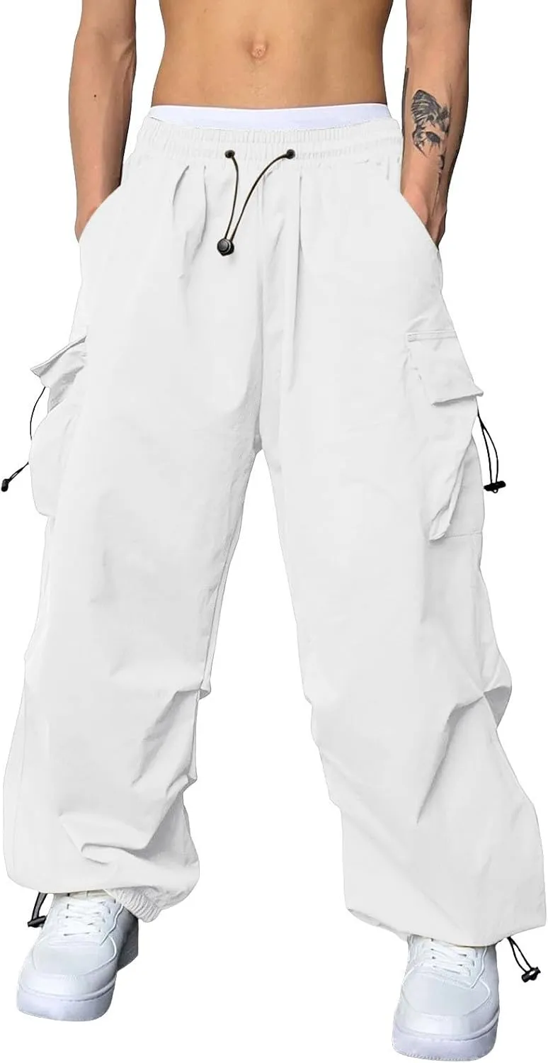 Alalaso Mens Baggy Cargo Pants Parachute Pants Causal Loose Fit Joggers Trendy Harem Pants Hip Hop Streetwear with Pockets