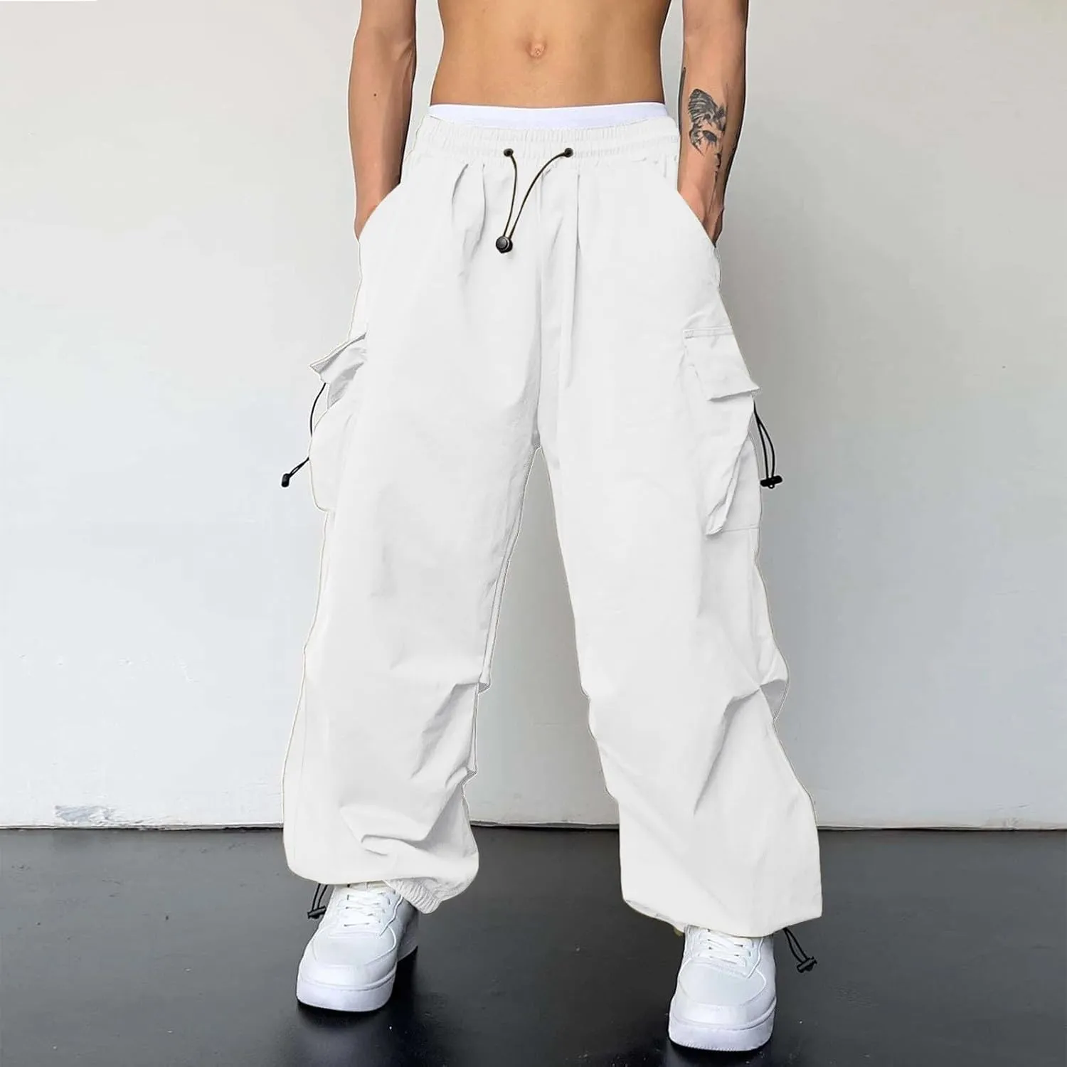 Alalaso Mens Baggy Cargo Pants Parachute Pants Causal Loose Fit Joggers Trendy Harem Pants Hip Hop Streetwear with Pockets