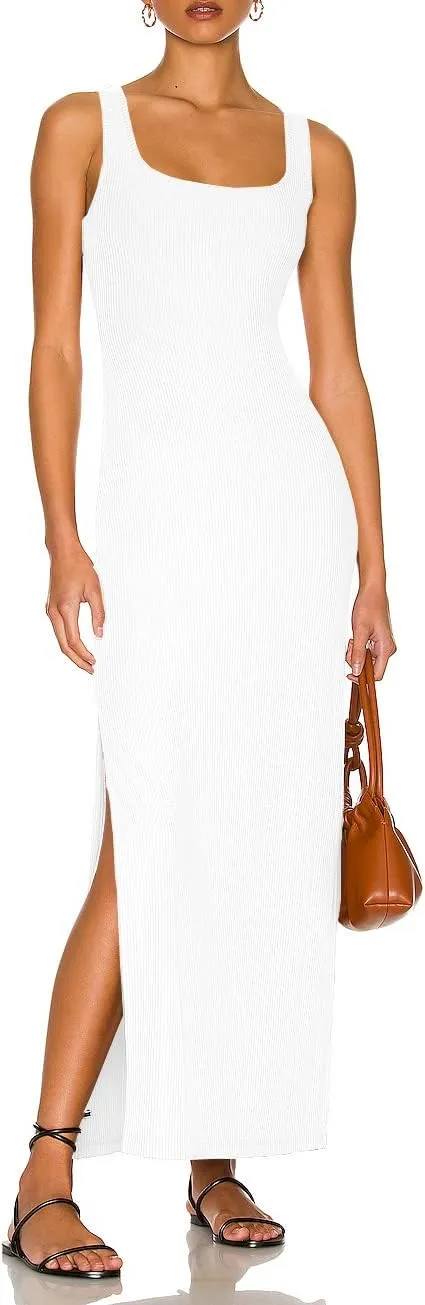 ALENDA DANMOS Women's Elegant Backless Maxi Dress Sexy High Sides Slit Tank Dress Twist Back Casual Sundress 72122