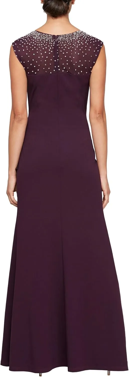 Alex Evenings Women's Long Cascade Ruffle Sleeveless Leg Slit, Mother of The Bride Dress, Elegant Party Gown