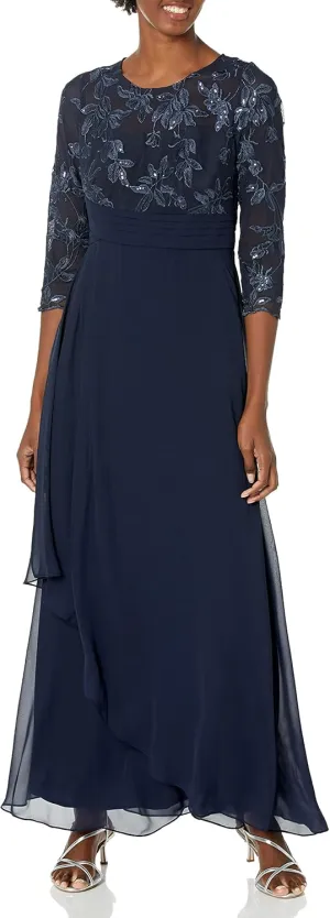 Alex Evenings Women's Long Lace Top Empire Waist Dress