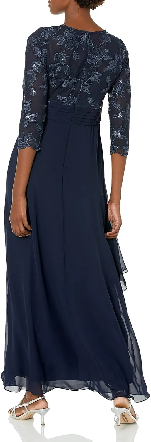 Alex Evenings Women's Long Lace Top Empire Waist Dress