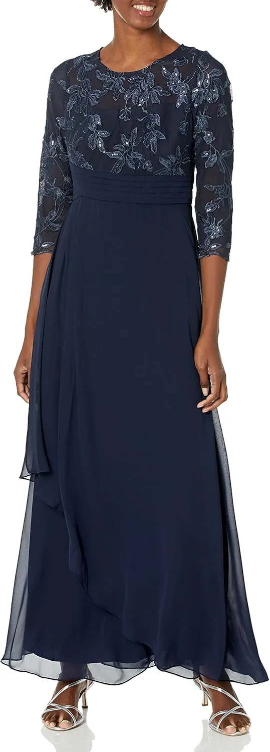 Alex Evenings Women's Long Lace Top Empire Waist Dress
