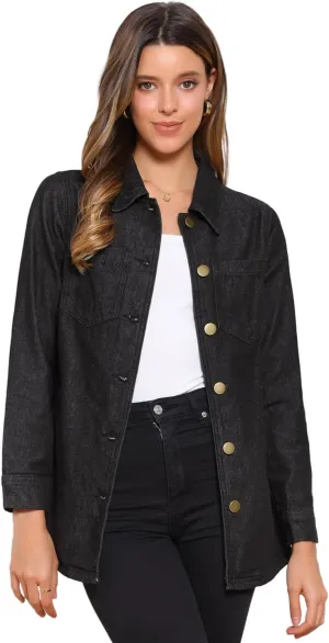 Allegra K Women's Casual Jean Jackets Long Sleeves Tie Waist Button Down Denim Jacket