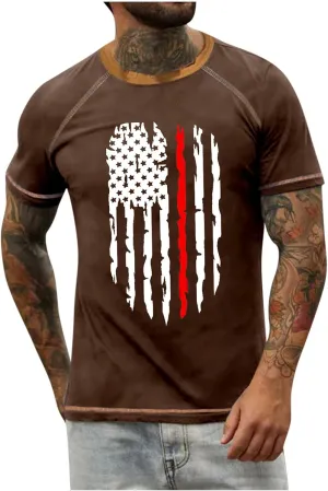 American Flag Shirt, Men's Raglan T-Shirt Retro Short Sleeve Round Neck Independence Day Printing Tops