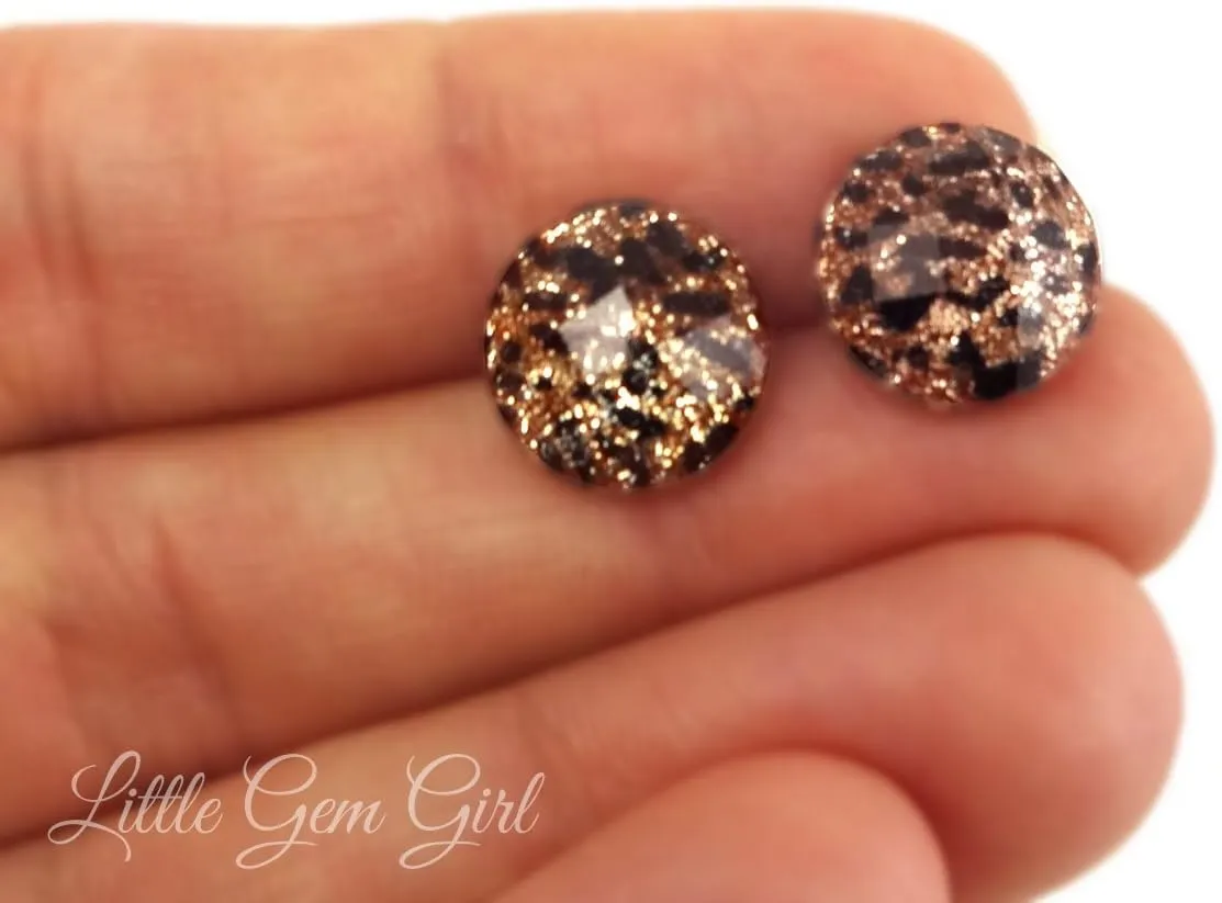 Animal Print Cheetah Glitter Stud Earrings, 12mm, Hypoallergenic with Stainless Steel Posts, Multiple Colors, Women's Jewelry