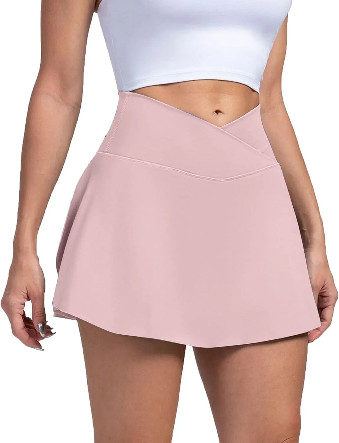 Athletic Skorts for Women Mini Tennis Skirt with Shorts Underneath Crossover Yoga Golf Skirts Pickleball Outfits with Pockets