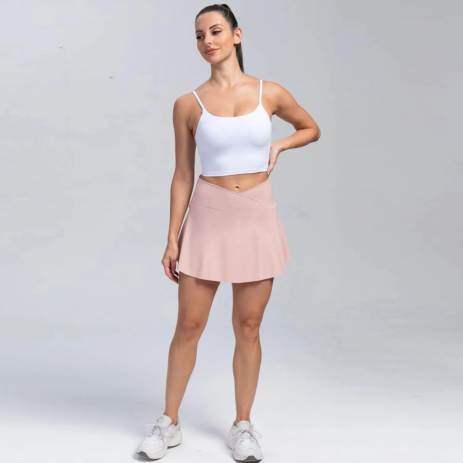 Athletic Skorts for Women Mini Tennis Skirt with Shorts Underneath Crossover Yoga Golf Skirts Pickleball Outfits with Pockets