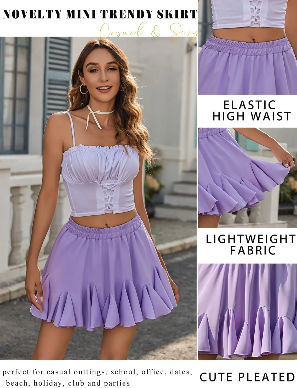Avidlove Skirts for Women Pleated Skirts for Women Trendy High Waist Sexy Skater Mini Skirt(Blue,XXL)
