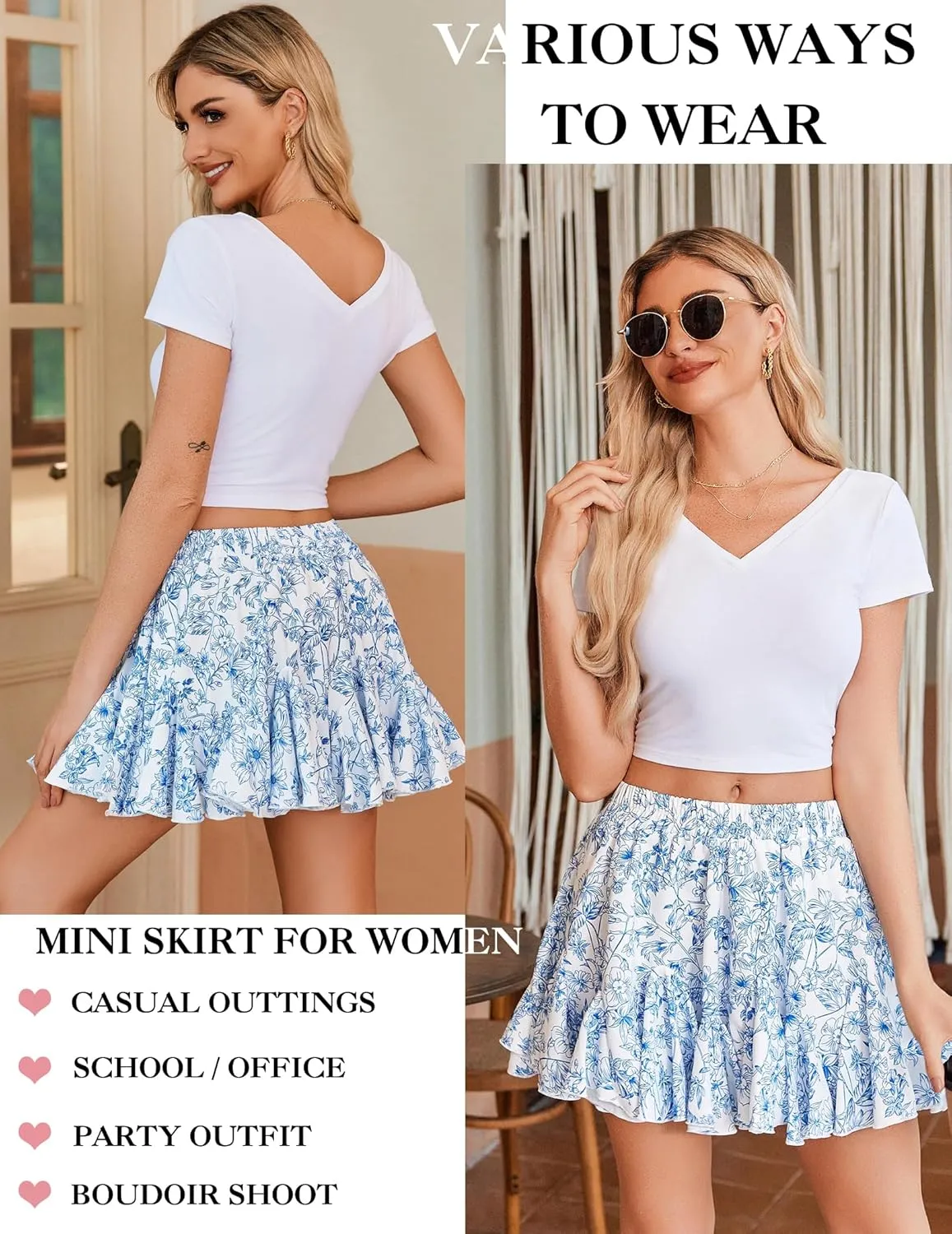 Avidlove Skirts for Women Pleated Skirts for Women Trendy High Waist Sexy Skater Mini Skirt(Blue,XXL)