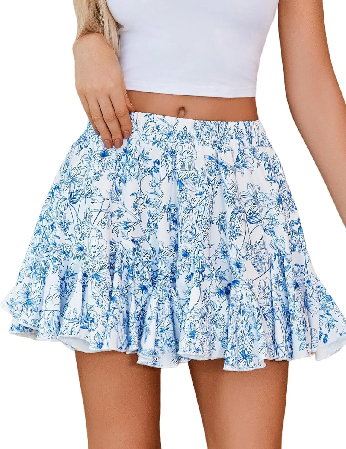 Avidlove Skirts for Women Pleated Skirts for Women Trendy High Waist Sexy Skater Mini Skirt(Blue,XXL)