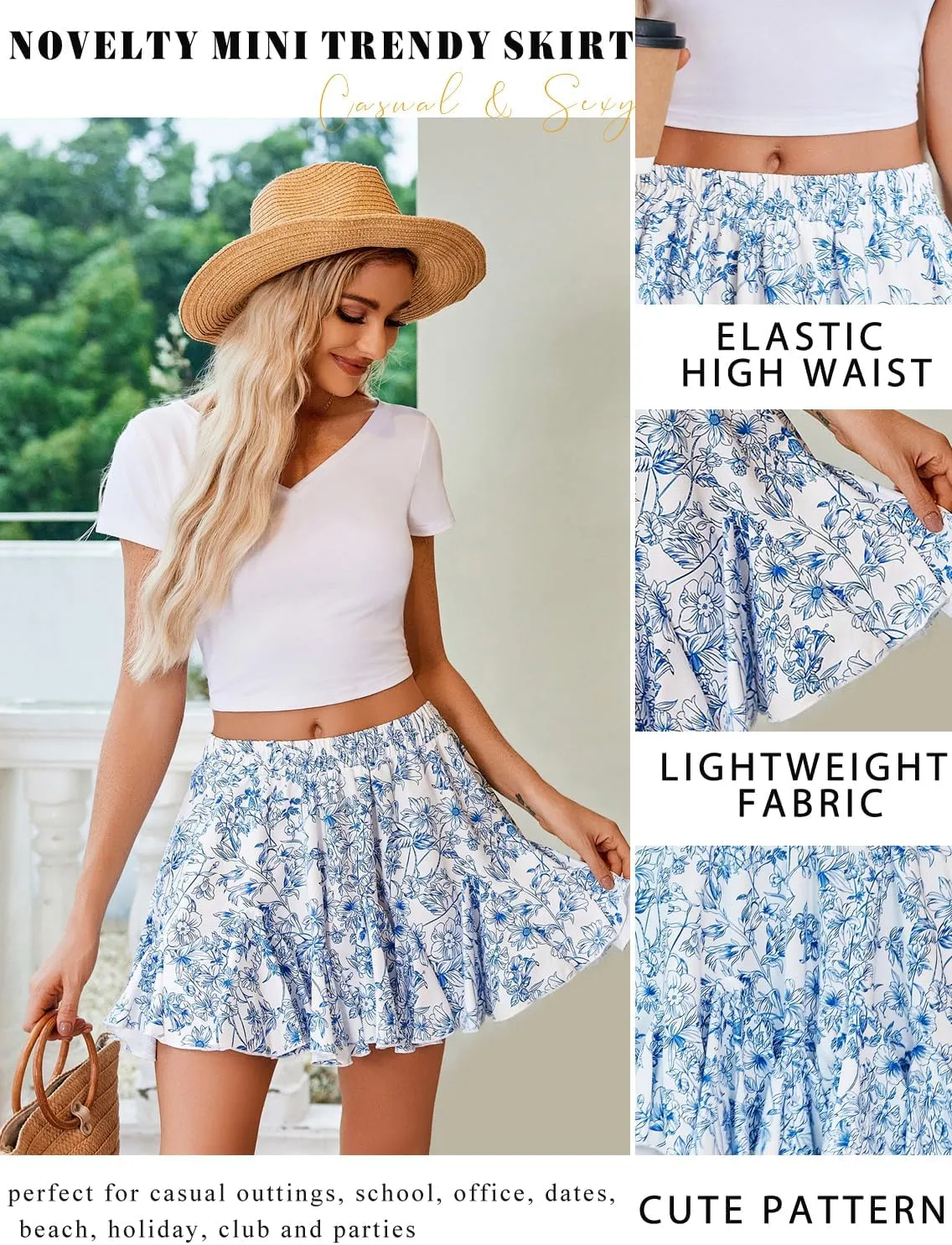 Avidlove Skirts for Women Pleated Skirts for Women Trendy High Waist Sexy Skater Mini Skirt(Blue,XXL)