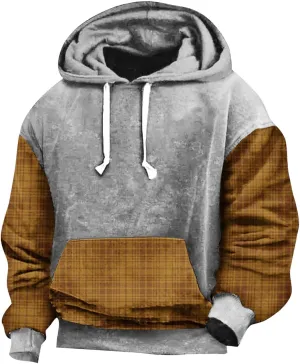 Aymnlox Mens Sweatshirts Heavyweight Long Sleeve Hoodies Casual Plaid Color Block Sweatshirt Drawstring Pullover With Pockets