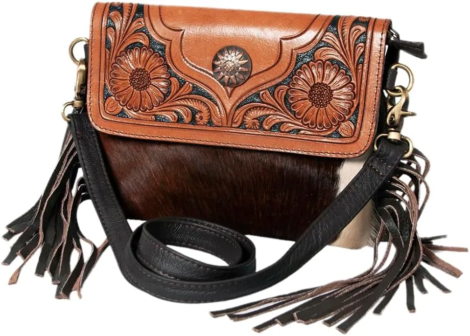 Bags KBK123 Clutch Hand Tooled Hair-On Genuine Leather Women Bag Western Handbag Purse