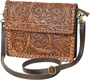 Bags OHA119 Clutch Hand Tooled Genuine Leather Women Bag Western Handbag Purse