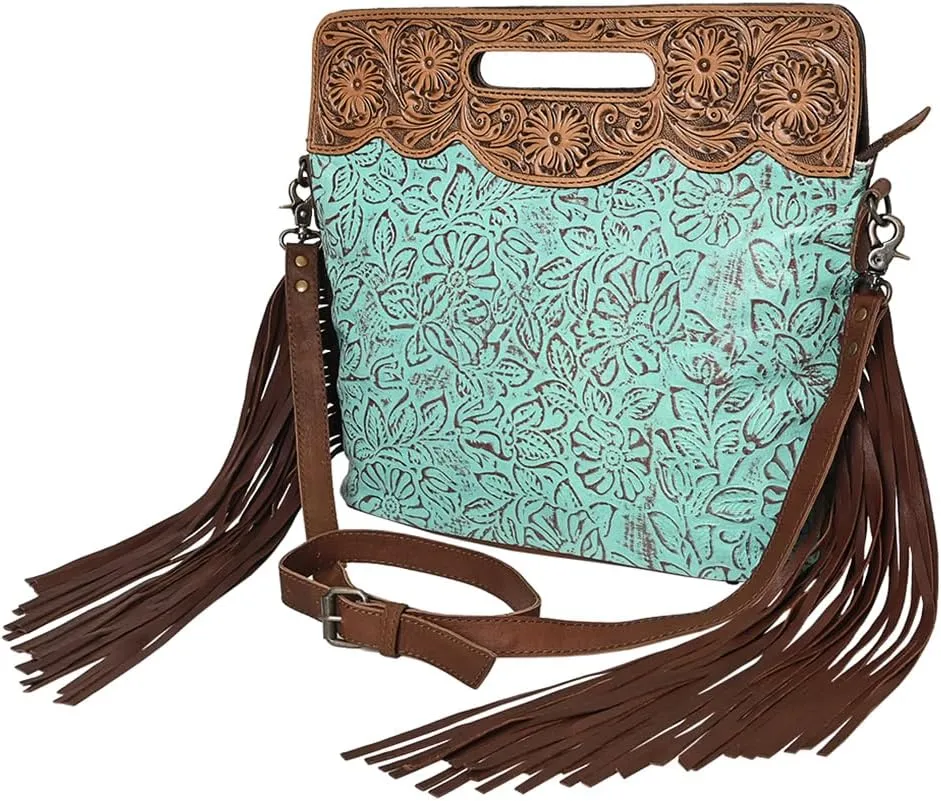 Bags OHG167 Clutch Hand Tooled Embossed Genuine Leather Women Bag Western Handbag Purse