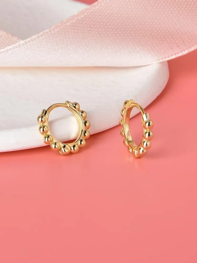 Ball Beaded Huggie Hoop Earrings Upper Ear Cartilage Helix 925 Sterling Silver Gold Small Tiny Mini 12mm 10mm 9mm 8mm 7mm 6mm Hoop Earrings