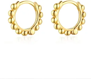 Ball Beaded Huggie Hoop Earrings Upper Ear Cartilage Helix 925 Sterling Silver Gold Small Tiny Mini 12mm 10mm 9mm 8mm 7mm 6mm Hoop Earrings