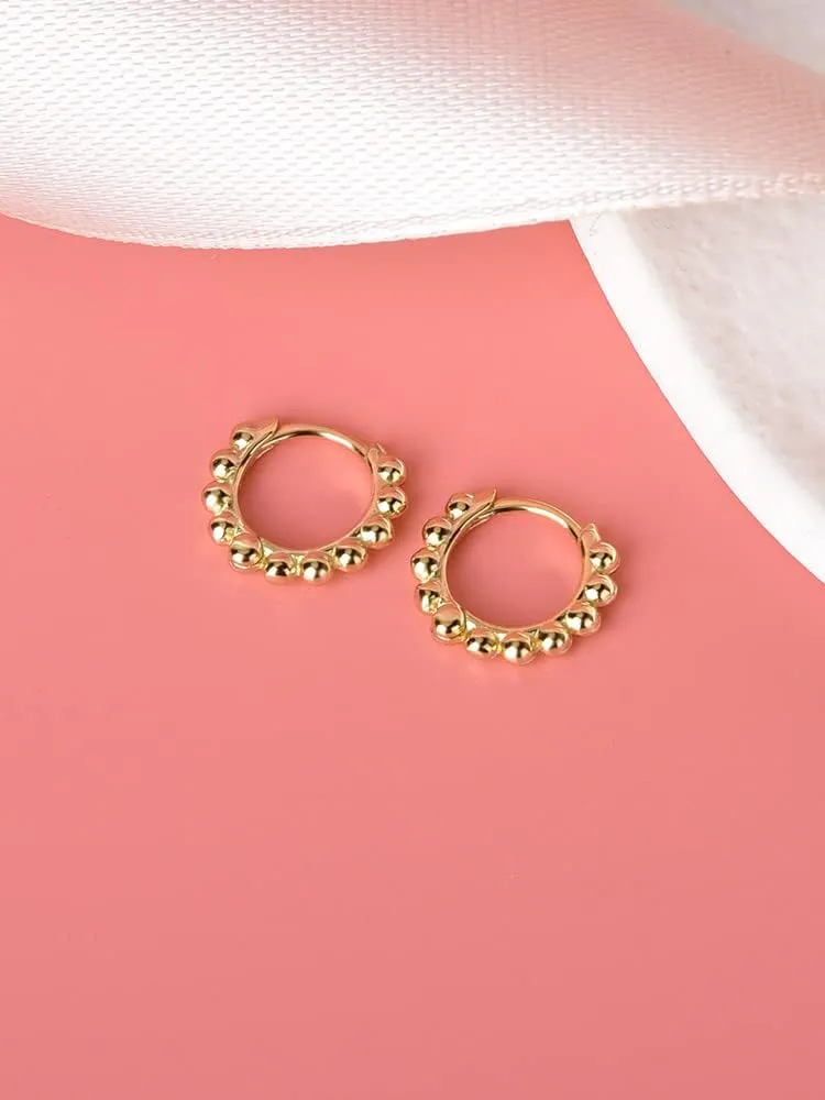 Ball Beaded Huggie Hoop Earrings Upper Ear Cartilage Helix 925 Sterling Silver Gold Small Tiny Mini 12mm 10mm 9mm 8mm 7mm 6mm Hoop Earrings