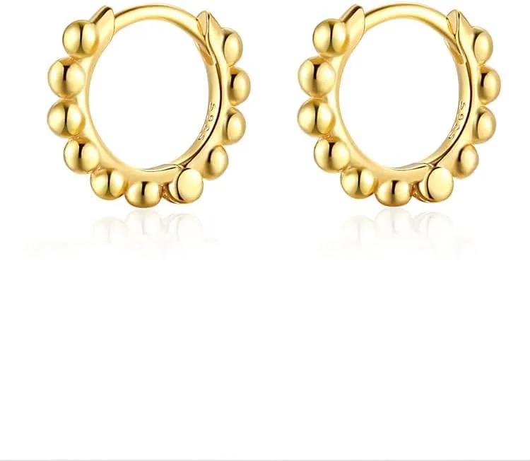 Ball Beaded Huggie Hoop Earrings Upper Ear Cartilage Helix 925 Sterling Silver Gold Small Tiny Mini 12mm 10mm 9mm 8mm 7mm 6mm Hoop Earrings