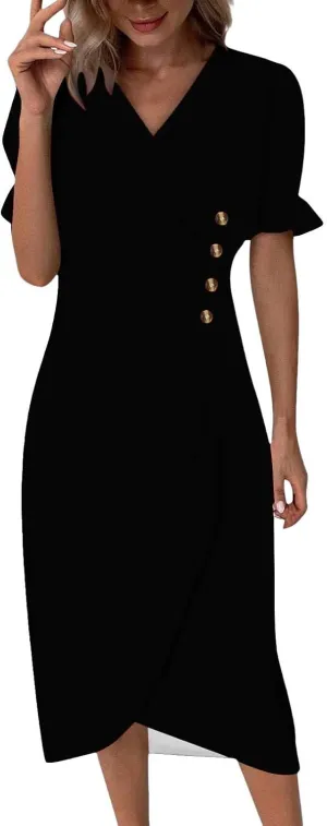 Beach Dresses for Women 2025 Summer Trendy Floral Boho Sundress Elegant V Neck Short Sleeve Irregular Hem Midi Dress